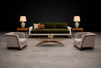 Geraldo de Barros Geraldo de Barros Pair of Armchairs in Blackened Steel Taupe Mushroom Wool