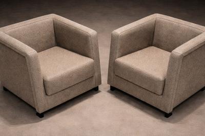 Geraldo de Barros Geraldo de Barros Pair of Armchairs in Blackened Steel Taupe Mushroom Wool