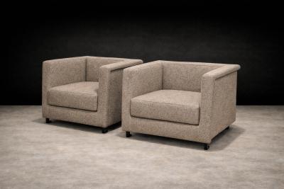 Geraldo de Barros Geraldo de Barros Pair of Armchairs in Blackened Steel Taupe Mushroom Wool