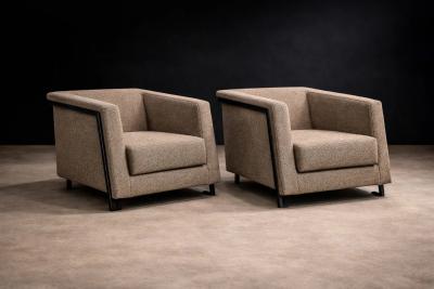 Geraldo de Barros Geraldo de Barros Pair of Armchairs in Blackened Steel Taupe Mushroom Wool
