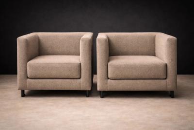 Geraldo de Barros Geraldo de Barros Pair of Armchairs in Blackened Steel Taupe Mushroom Wool