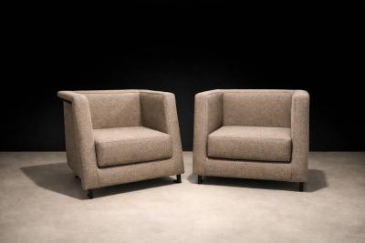 Geraldo de Barros Geraldo de Barros Pair of Armchairs in Blackened Steel Taupe Mushroom Wool