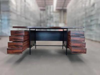 Geraldo de Barros Mid Century Modern Desk with 6 drawers in Hardwood Iron Geraldo de Barros