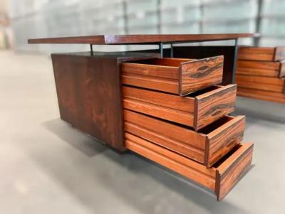 Geraldo de Barros Mid Century Modern Desk with 6 drawers in Hardwood Iron Geraldo de Barros