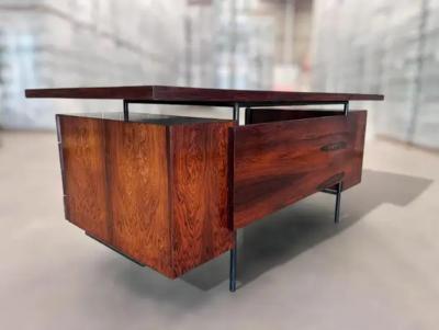 Geraldo de Barros Mid Century Modern Desk with 6 drawers in Hardwood Iron Geraldo de Barros