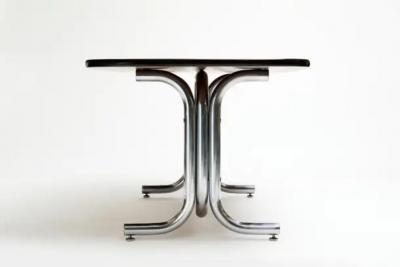 Geraldo de Barros Mid Century Modern Dining Table in Tubular Chrome Wood by Geraldo Barros 1970