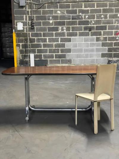 Geraldo de Barros Mid Century Modern Dining Table in Tubular Chrome Wood by Geraldo Barros 1970