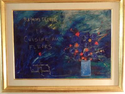 Gerard Economos Painting on Canvas La Cuisine Aux Fleurs by Gerard Economos