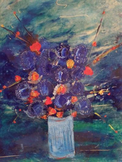 Gerard Economos Painting on Canvas La Cuisine Aux Fleurs by Gerard Economos