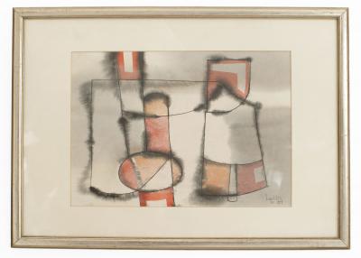 Gerard Hippolyte Haitian Abstract Framed Watercolor on Paper