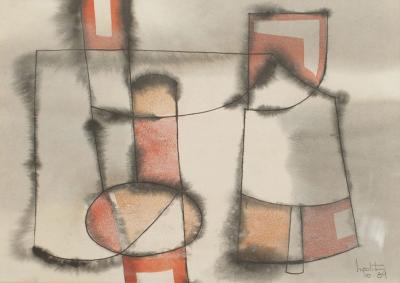 Gerard Hippolyte Haitian Abstract Framed Watercolor on Paper