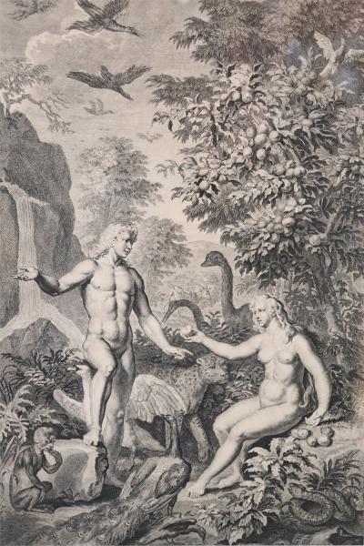 Gerard Hoet 17th Century Antique Engraving by Gerard Hoet Adam and Eve 