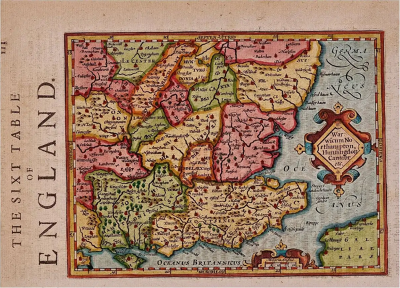 Gerard Mercator 17th Century Hand Colored Map of Southeastern England by Mercator and Hondius