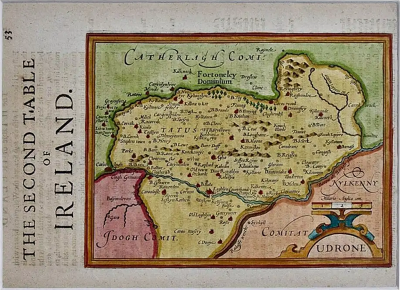 Gerard Mercator Southeastern Ireland A 17th Century Hand Colored Map by Mercator and Hondius