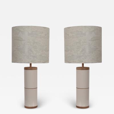 Gerard Simo n PAIR OF EGGSHELL GRAND FEU CERAMIC LAMPS