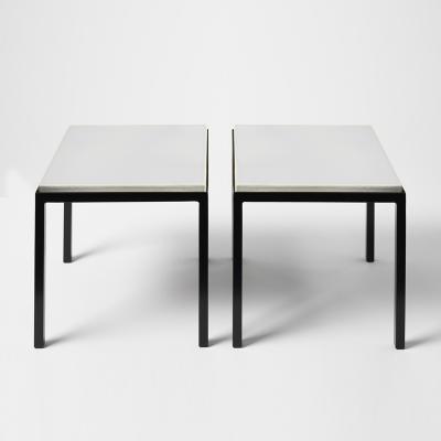 Gerard Simo n PAIR OF WHITE GLAZED LAVA STONE SIDE TABLES