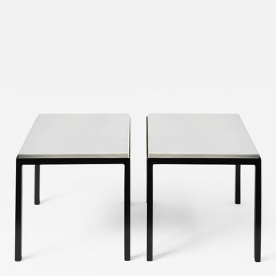 Gerard Simo n PAIR OF WHITE GLAZED LAVA STONE SIDE TABLES