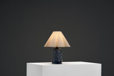 Gerd Hjort Petersen Blue Glaze Ceramic Table Lamp by Gerd Hjort Petersen Denmark ca 1950s