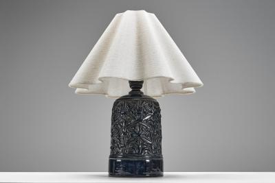 Gerd Hjort Petersen Blue Glaze Ceramic Table Lamp by Gerd Hjort Petersen Denmark ca 1950s