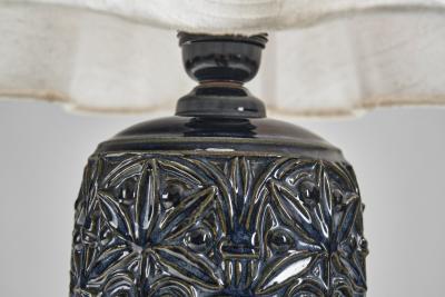 Gerd Hjort Petersen Blue Glaze Ceramic Table Lamp by Gerd Hjort Petersen Denmark ca 1950s