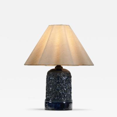 Gerd Hjort Petersen Blue Glaze Ceramic Table Lamp by Gerd Hjort Petersen Denmark ca 1950s