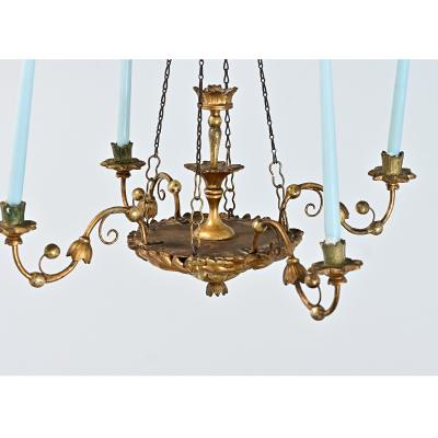 German 19th Century Giltwood Candle Chandelier