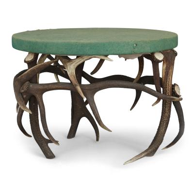 German Antler Circular Coffee Table with Green Felt Top