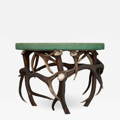 German Antler Circular Coffee Table with Green Felt Top