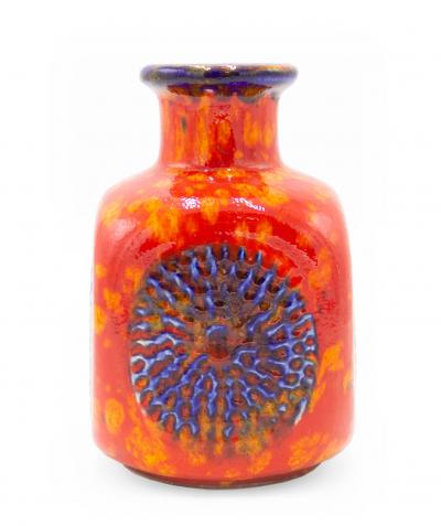 German Bay Keramic Orange Ceramic Vase with Blue Design