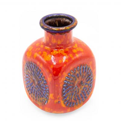 German Bay Keramic Orange Ceramic Vase with Blue Design