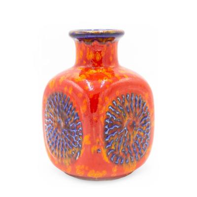 German Bay Keramic Orange Ceramic Vase with Blue Design