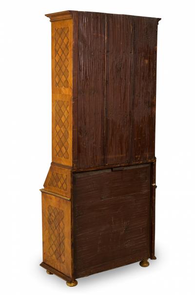 German Biedermeier Olivewood Inlaid and Parcel Gilt Secretary Bookcase