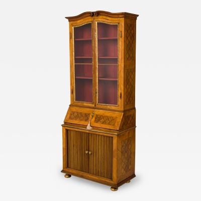 German Biedermeier Olivewood Inlaid and Parcel Gilt Secretary Bookcase