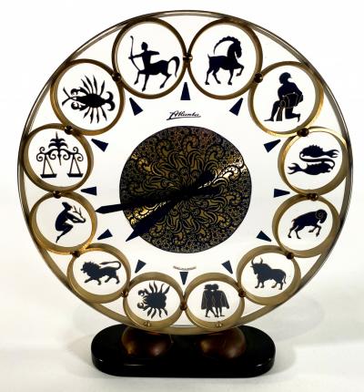 German Brass and Lucite Zodiac Clock by Atlanta