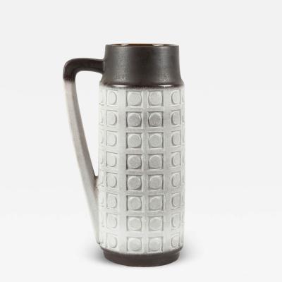 German Circle and Square Patterned White and Brown Glazed Ceramic Handled Vase