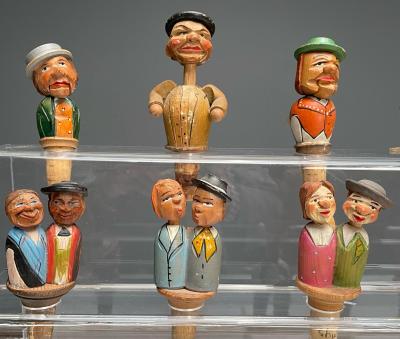 German Cork Wine Stoppers Hand Carved Painted Wood 19th 20th Century