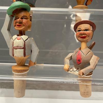 German Cork Wine Stoppers Hand Carved Painted Wood 19th 20th Century