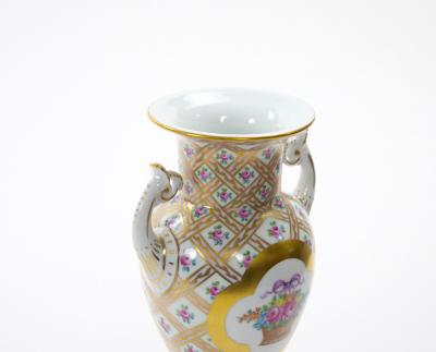 German Dresden Porcelain Painted Gilt Decorated Urn Shape Decorative Vase