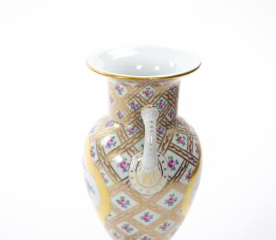 German Dresden Porcelain Painted Gilt Decorated Urn Shape Decorative Vase