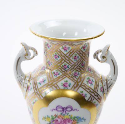 German Dresden Porcelain Painted Gilt Decorated Urn Shape Decorative Vase