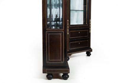 German Edwardian Ebony and Inlaid Two Part Corner Display Cabinet circa 1900