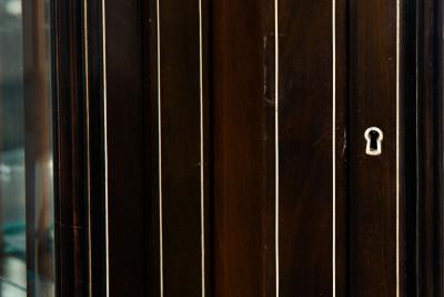 German Edwardian Ebony and Inlaid Two Part Corner Display Cabinet circa 1900