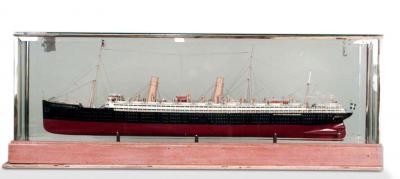 German Luxury Liner Ship Model in Glass Case