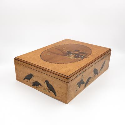 German Marquetry Box with Grimm s Fairy Tale Scene Late 19th Century