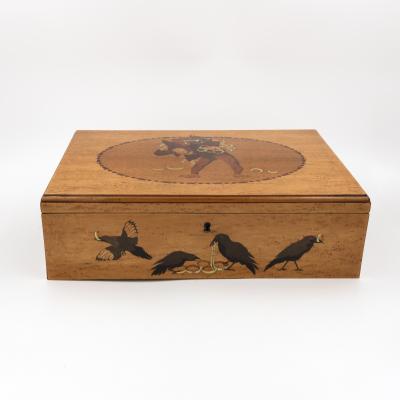 German Marquetry Box with Grimm s Fairy Tale Scene Late 19th Century