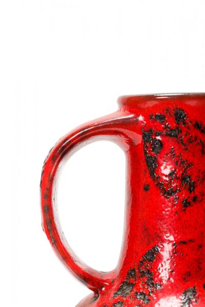 German Mid Century Fat Lava Red and Black Glazed Ceramic Vase with Handle