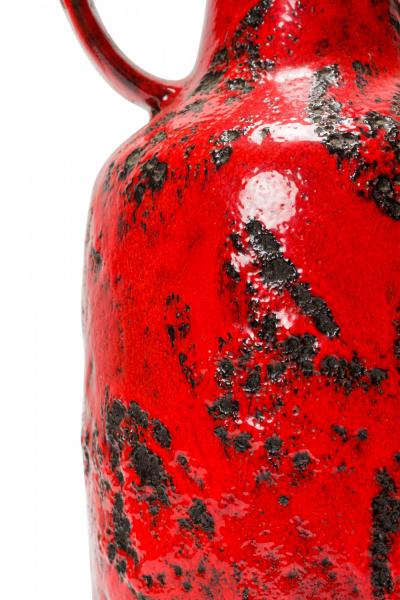 German Mid Century Fat Lava Red and Black Glazed Ceramic Vase with Handle