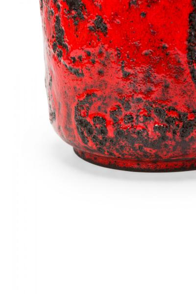 German Mid Century Fat Lava Red and Black Glazed Ceramic Vase with Handle
