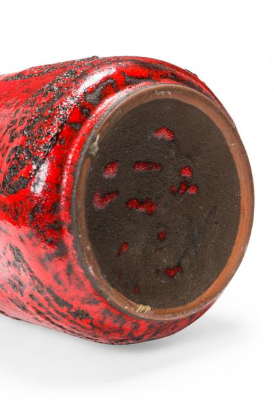 German Mid Century Fat Lava Red and Black Glazed Ceramic Vase with Handle