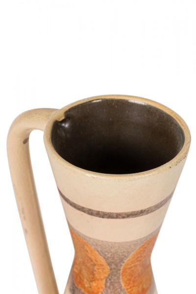 German Mid Century Hourglass Form Beige and Brown Horizontally Patterned Handled